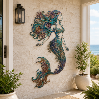 🧜‘Deep Sea Mermaid Dream’ Mural – 🌊Vintage Ocean-themed Metal Openwork Wall Decoration