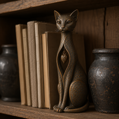 🔥Vintage Bronze Cat Sculpture with Hanging Leaf Charm