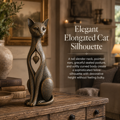 🔥Vintage Bronze Cat Sculpture with Hanging Leaf Charm