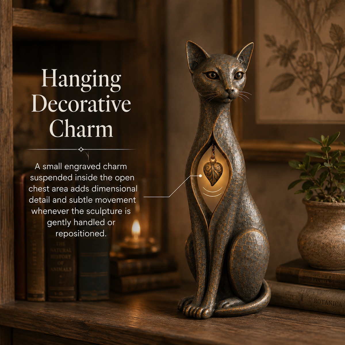 🔥Vintage Bronze Cat Sculpture with Hanging Leaf Charm