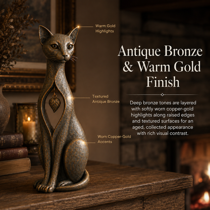 🔥Vintage Bronze Cat Sculpture with Hanging Leaf Charm