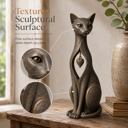 🔥Vintage Bronze Cat Sculpture with Hanging Leaf Charm