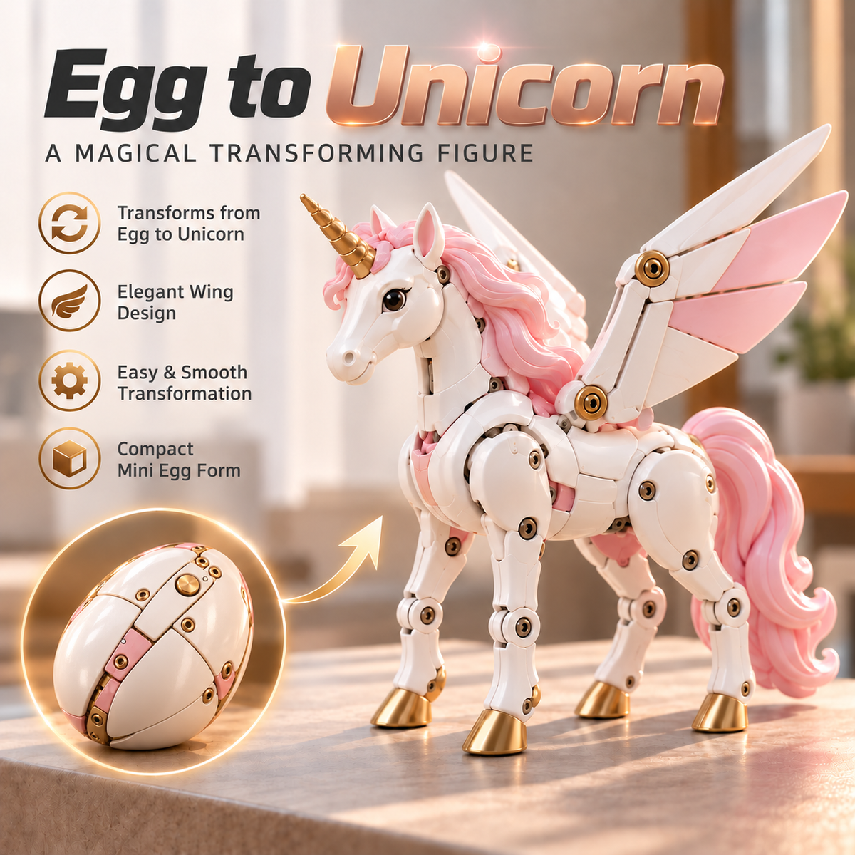 🌈🦄 2-in-1 Transforming Mechanical Unicorn Egg – Winged Fantasy Figure