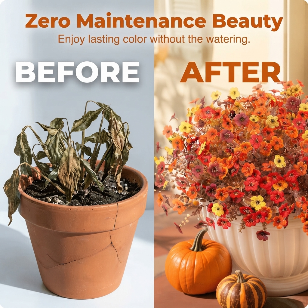 🎃 Fall Artificial Flowers – UV-Resistant Colorful Bouquet for Home, Garden, Wedding & Party Decor