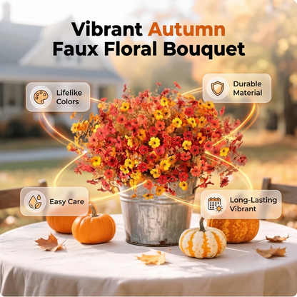 🎃 Fall Artificial Flowers – UV-Resistant Colorful Bouquet for Home, Garden, Wedding & Party Decor
