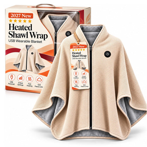 🔥 2027 Heated Shawl Wrap for Women – USB-Powered Wearable Heated Blanket with 3 Heat Settings, Soft Flannel Cape, Zipper & Pockets 🎁