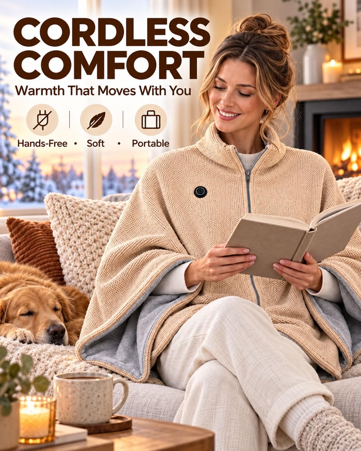 🔥 2027 Heated Shawl Wrap for Women – USB-Powered Wearable Heated Blanket with 3 Heat Settings, Soft Flannel Cape, Zipper & Pockets 🎁