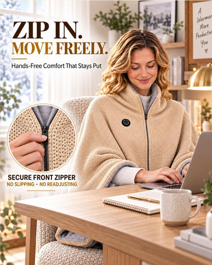 🔥 2027 Heated Shawl Wrap for Women – USB-Powered Wearable Heated Blanket with 3 Heat Settings, Soft Flannel Cape, Zipper & Pockets 🎁