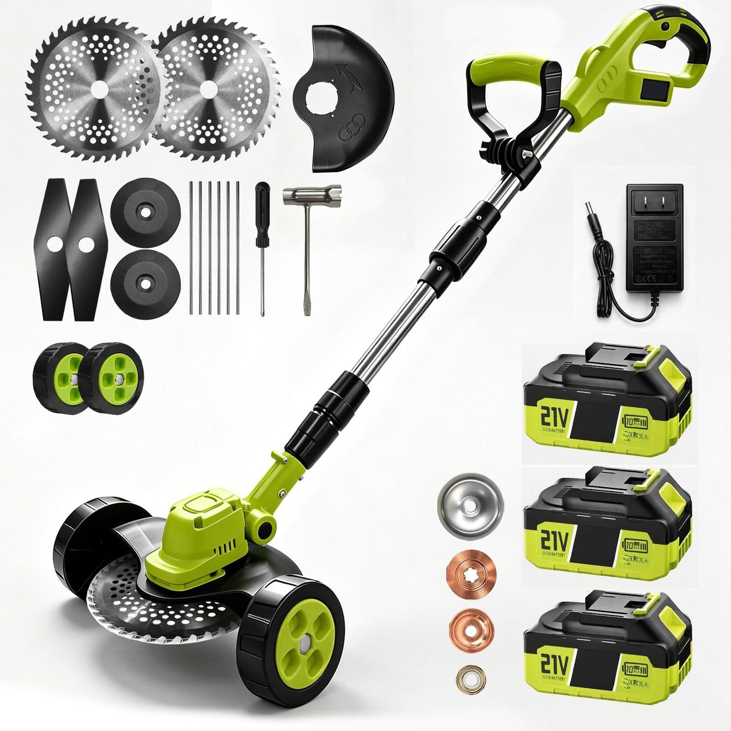 🌿⚡3-in-1 Cordless Lawn Mower with 2×21V Batteries, German Quality Lightweight Grass Trimmer