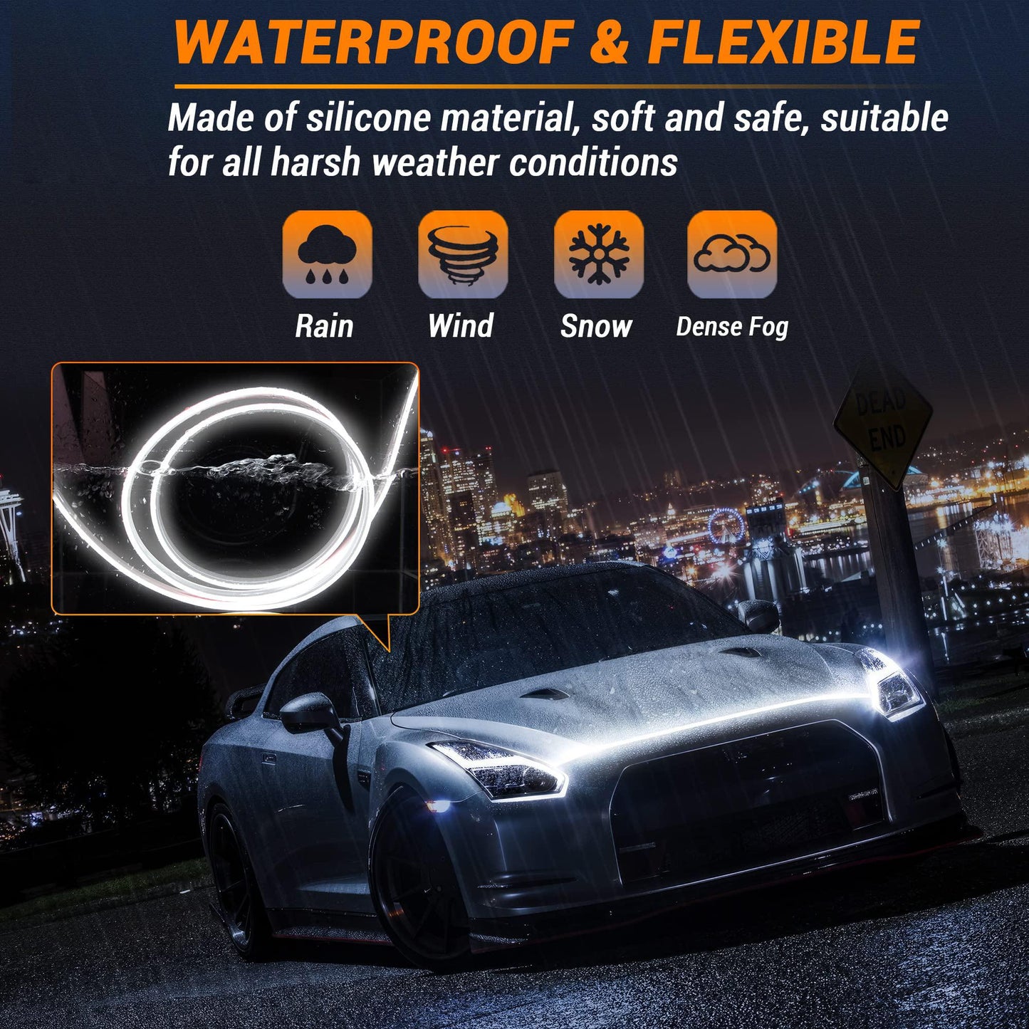 71” High Brightness Automotive Hood Gap LED Strip - Ambient Lighting Package with Unique Daytime Running Light Design, Easy Installation, 12V-Ice Blue eclipse led lights