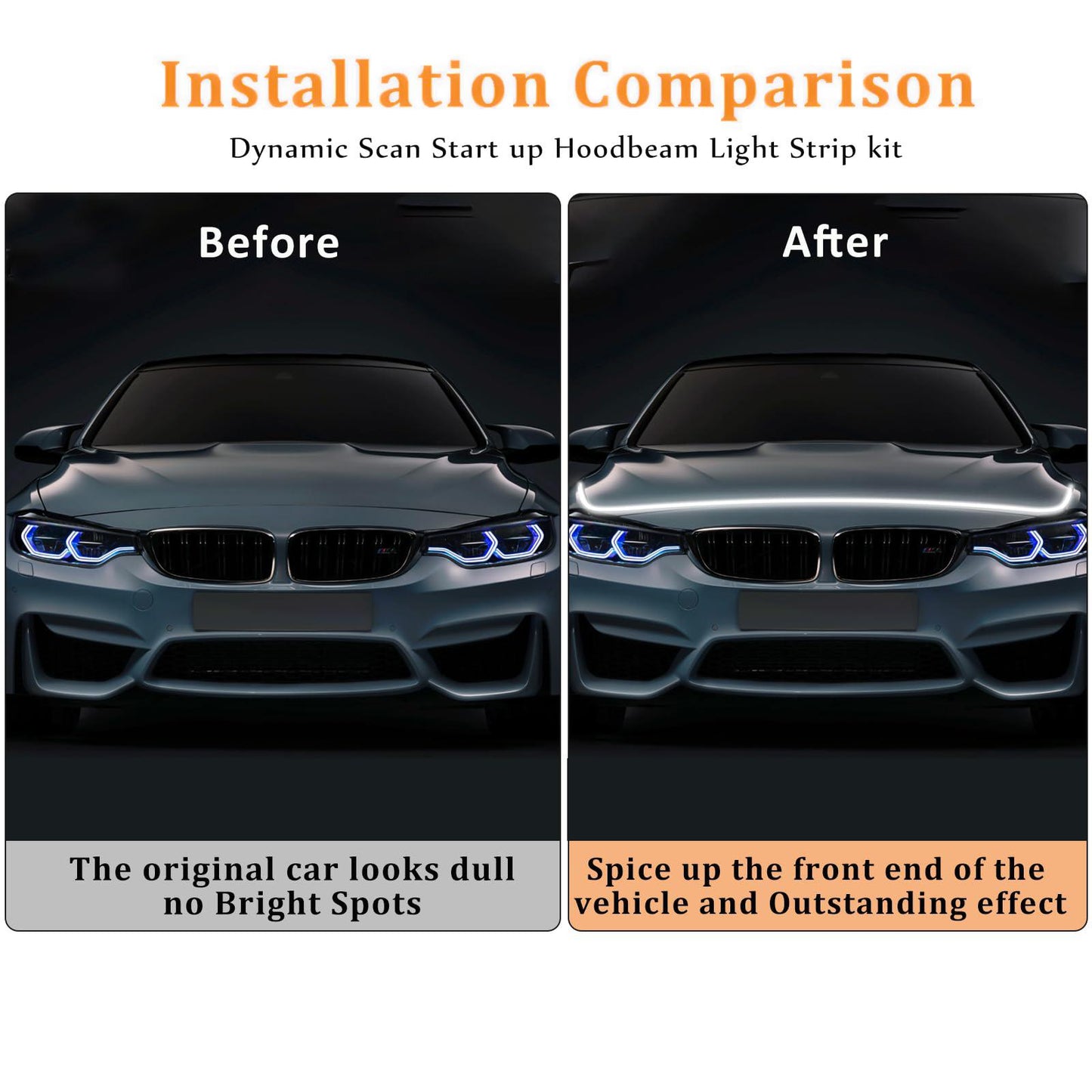 71” High Brightness Automotive Hood Gap LED Strip - Ambient Lighting Package with Unique Daytime Running Light Design, Easy Installation, 12V-Ice Blue eclipse led lights