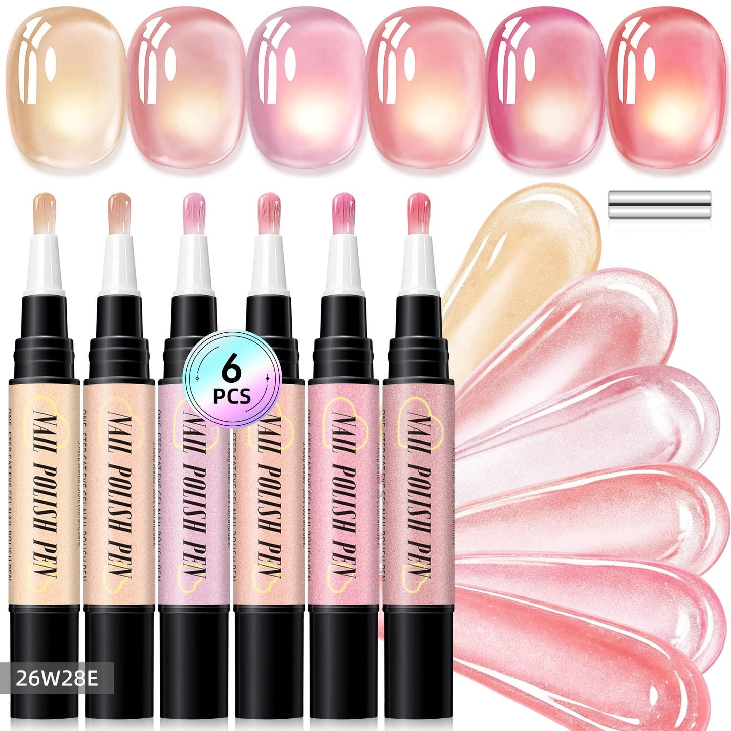 💅6-Piece One-Step Gel Nail Art Pen Set — Cat-Eye & Polarized Glitter, Salon Finish at Home