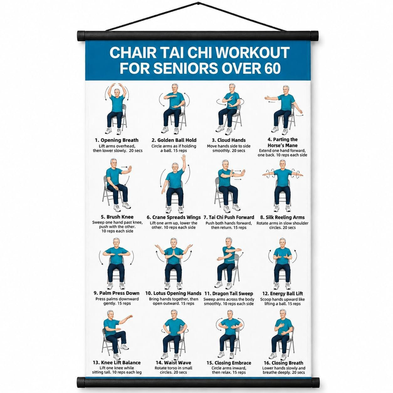 🔥Tai Chi Chair Workout Chart for Seniors (16 x 24 inches)