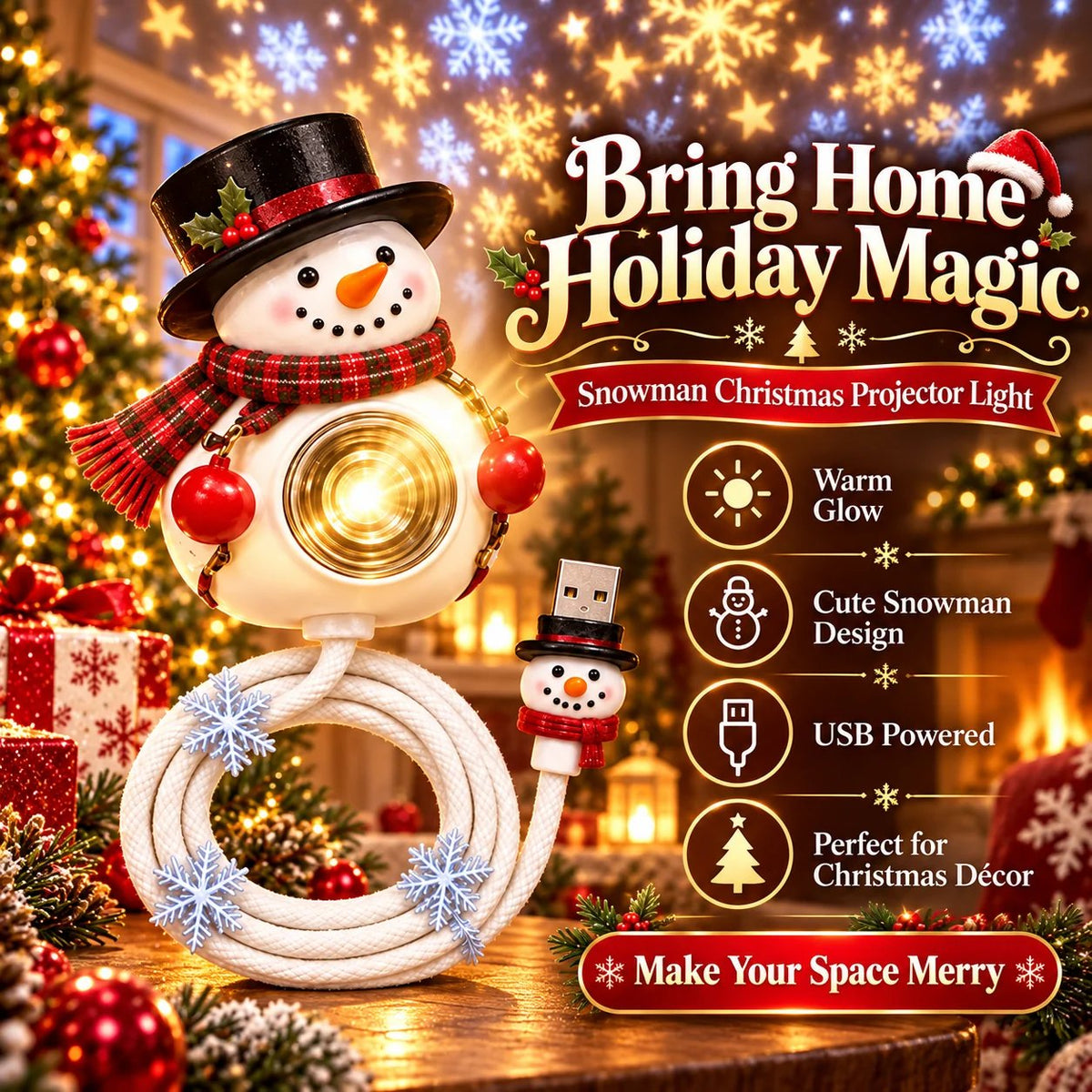 ⛄🎄Bring Home Holiday Magic — Snowman Christmas Projector Light With Festive Glow🌙