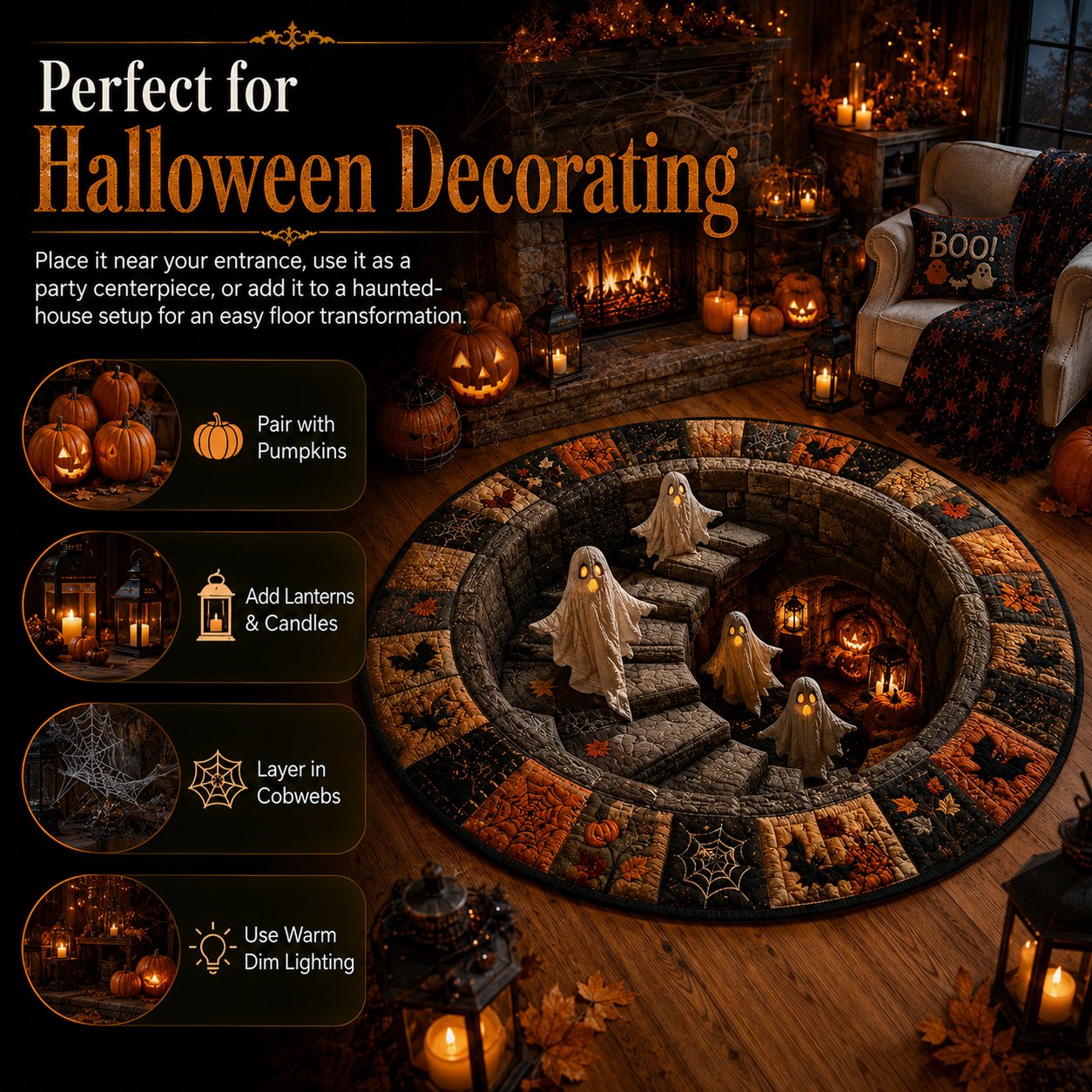 🔥HOT SALE 50%OFF👻3D Haunted Staircase Round Rug – Spooky Halloween Optical Illusion
