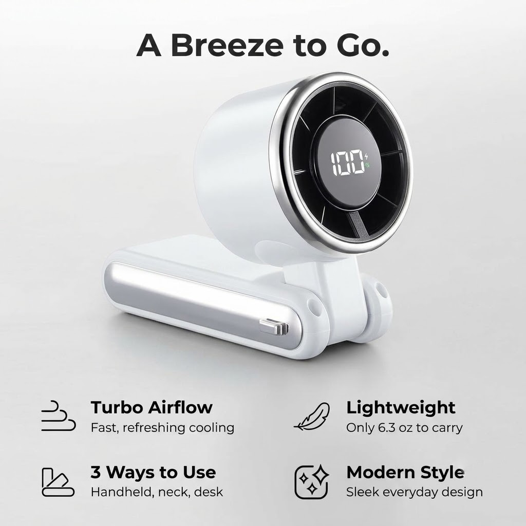 ❄️50% OFF TODAY💨 Portable Handheld Turbo Fan | High-Speed Rechargeable Cooling Fan for Travel, Office & Outdoor