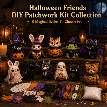🔥 50% OFF TODAY | 🎃 Halloween Friends 4-Piece DIY Patchwork Kit Collection 🧵👻