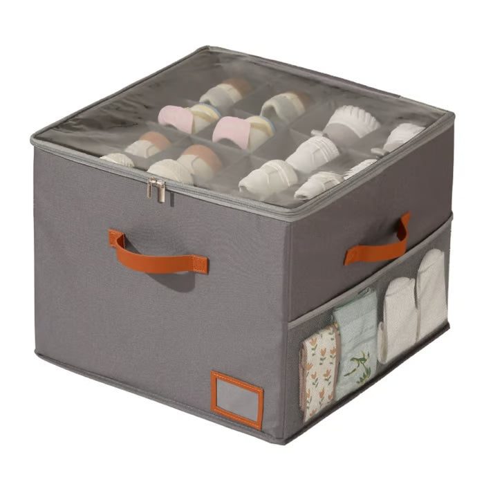 👟Large capacity shoe cabinet storage box Holds Up to 16 Pairs with Clear Lid & Side Mesh Pockets