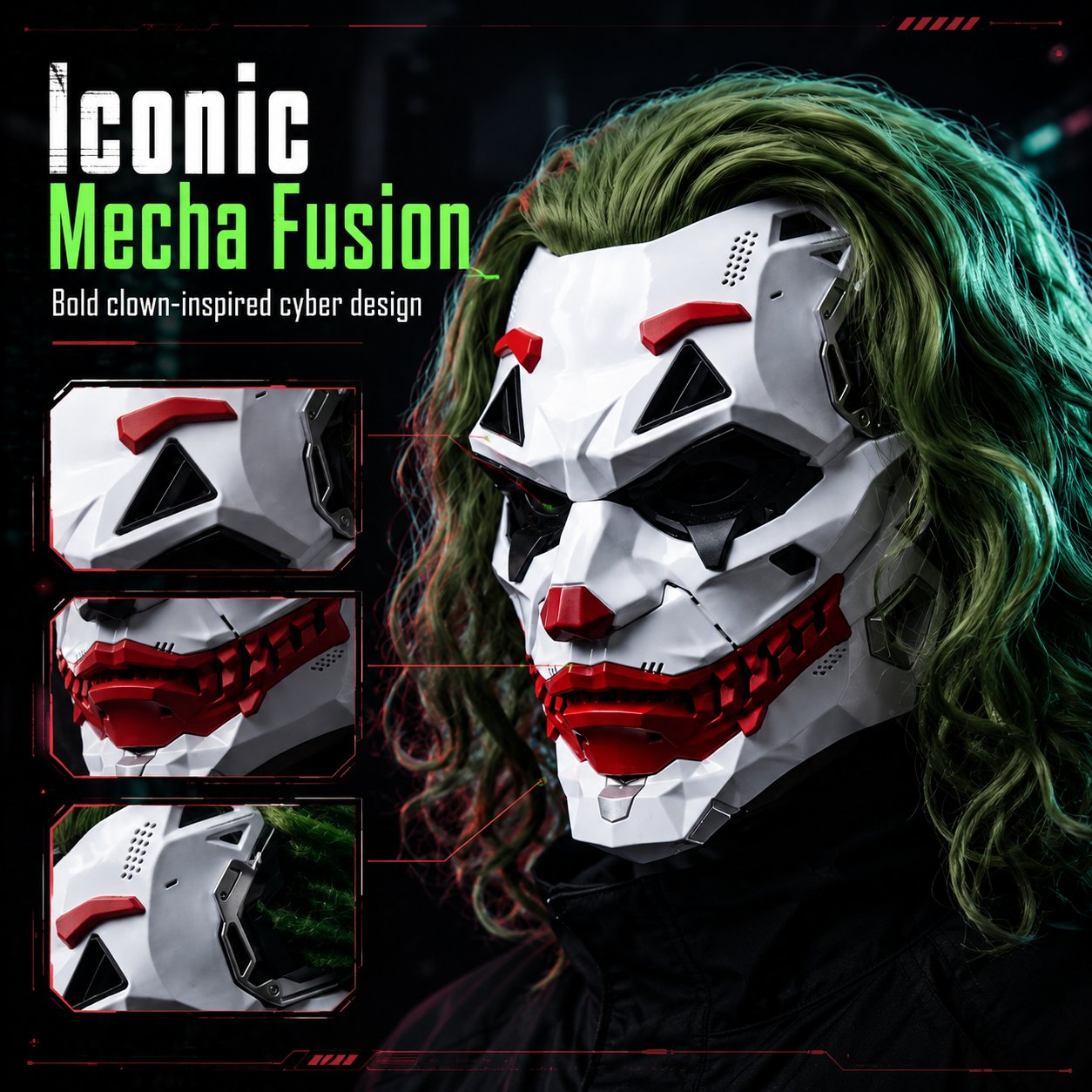 🤡Cyberpunk Clown Mask with Cosplay Clown Costume Party Props Halloween🤡