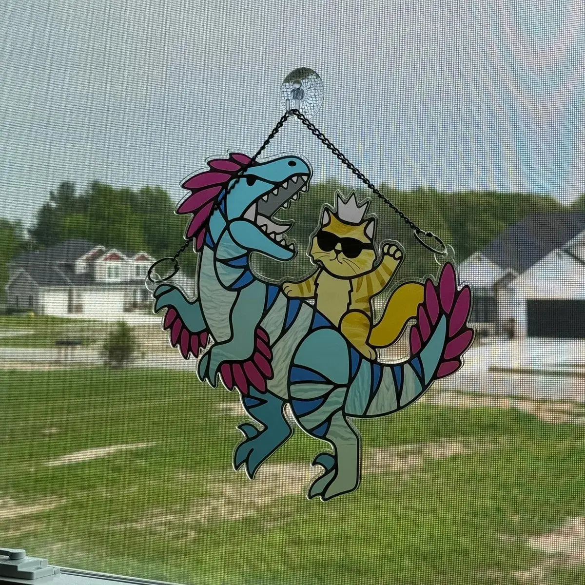 🌈 Princess Cat & Dino Acrylic Suncatcher – Turn Sunlight Into Magic ✨