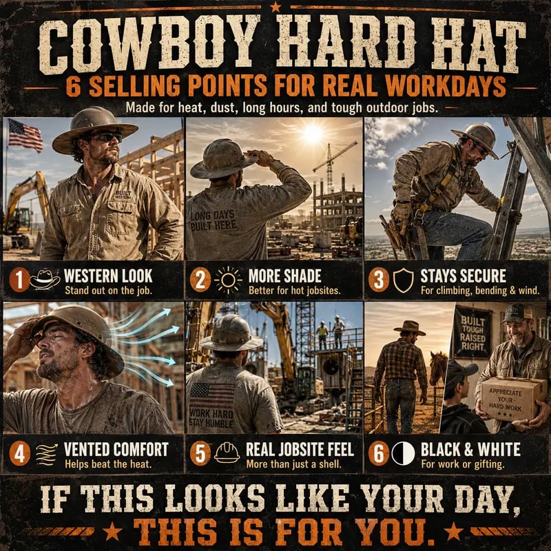 🔥LAST DAY 50% OFF ⛑️Western Cowboy Hard Hat, Vented Wide Brim Safety Helmet for Construction & Ranch Workers
