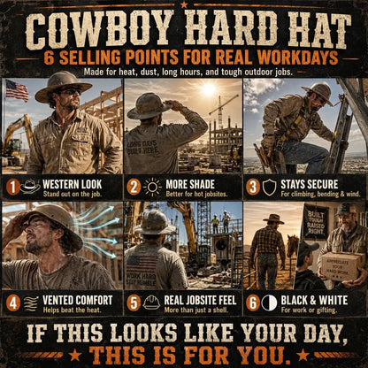 🔥LAST DAY 50% OFF ⛑️Western Cowboy Hard Hat, Vented Wide Brim Safety Helmet for Construction & Ranch Workers
