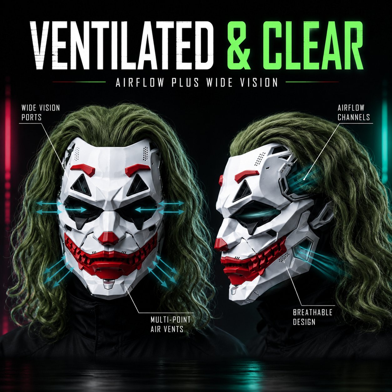 🤡Cyberpunk Clown Mask with Cosplay Clown Costume Party Props Halloween🤡