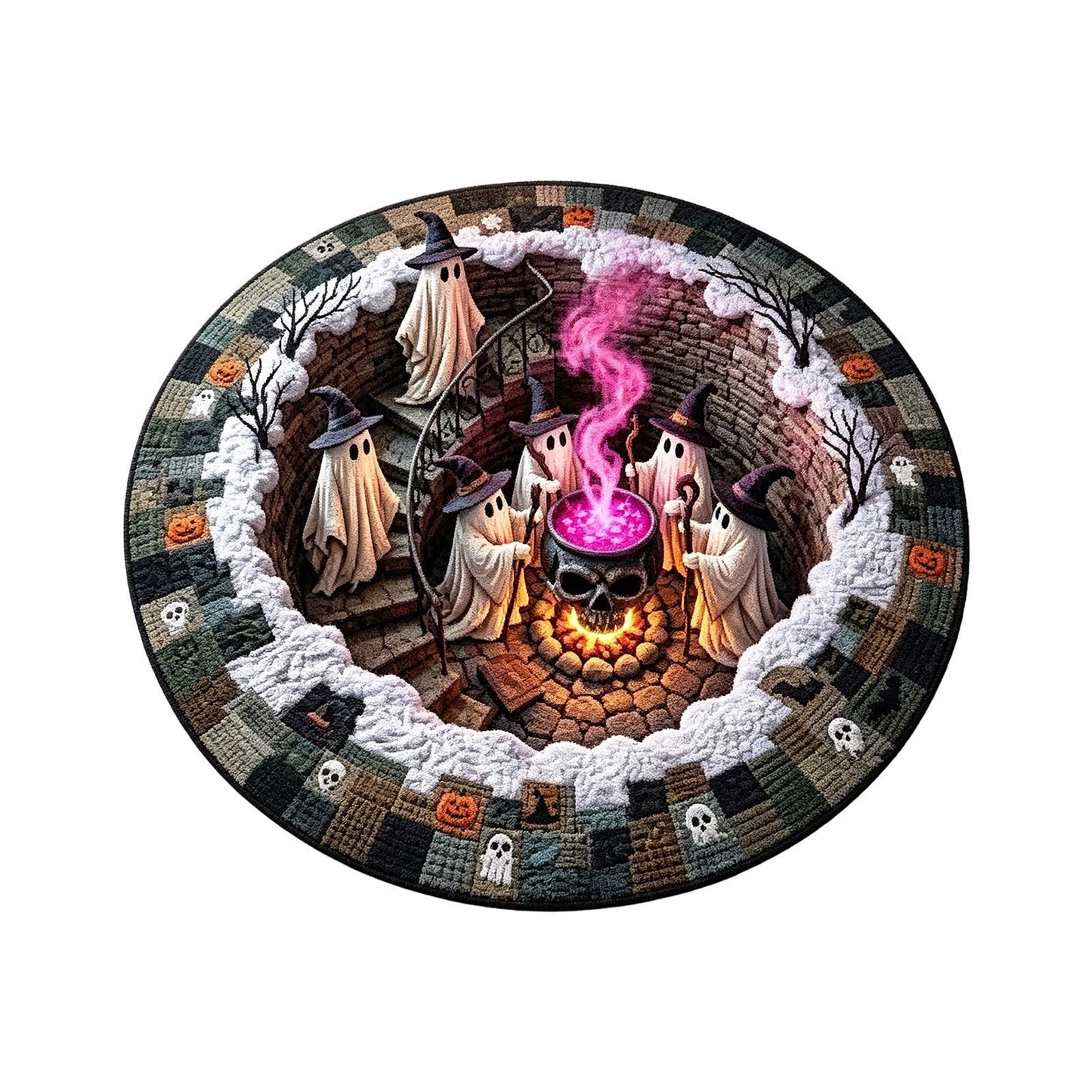 🔥HOT SALE 50%OFF👻3D Haunted Staircase Round Rug – Spooky Halloween Optical Illusion
