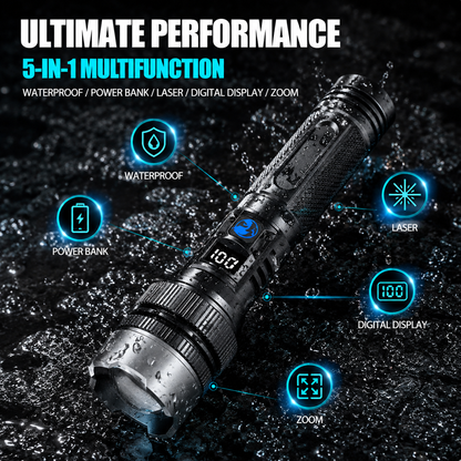 🔥HOT SALE 50% OFF💎 High-power flashlight: features an aluminum alloy heat-dissipating head and a telescopic zoom design for powerful, concentrated light; also functions as a power bank and includes a digital battery level display.