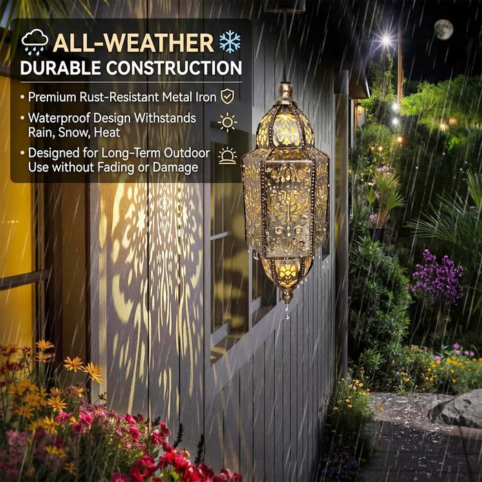 🌙 Solar Outdoor Decorative Lantern Lights Moroccan-Style Metal Hanging Garden Lights | Waterproof Solar Patio & Pathway Decor 🌿✨