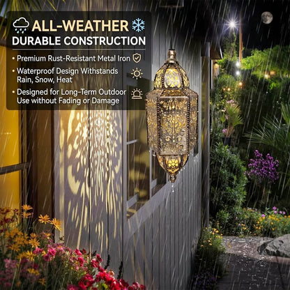 🌙 Solar Outdoor Decorative Lantern Lights Moroccan-Style Metal Hanging Garden Lights | Waterproof Solar Patio & Pathway Decor 🌿✨