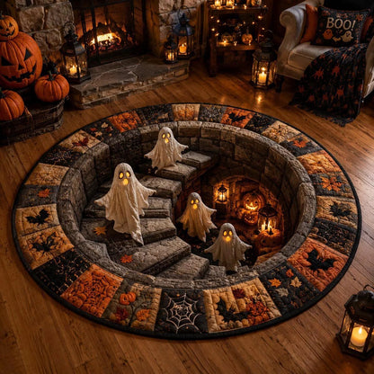 🔥HOT SALE 50%OFF👻3D Haunted Staircase Round Rug – Spooky Halloween Optical Illusion