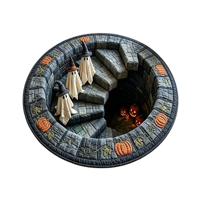 🔥HOT SALE 50%OFF👻3D Haunted Staircase Round Rug – Spooky Halloween Optical Illusion