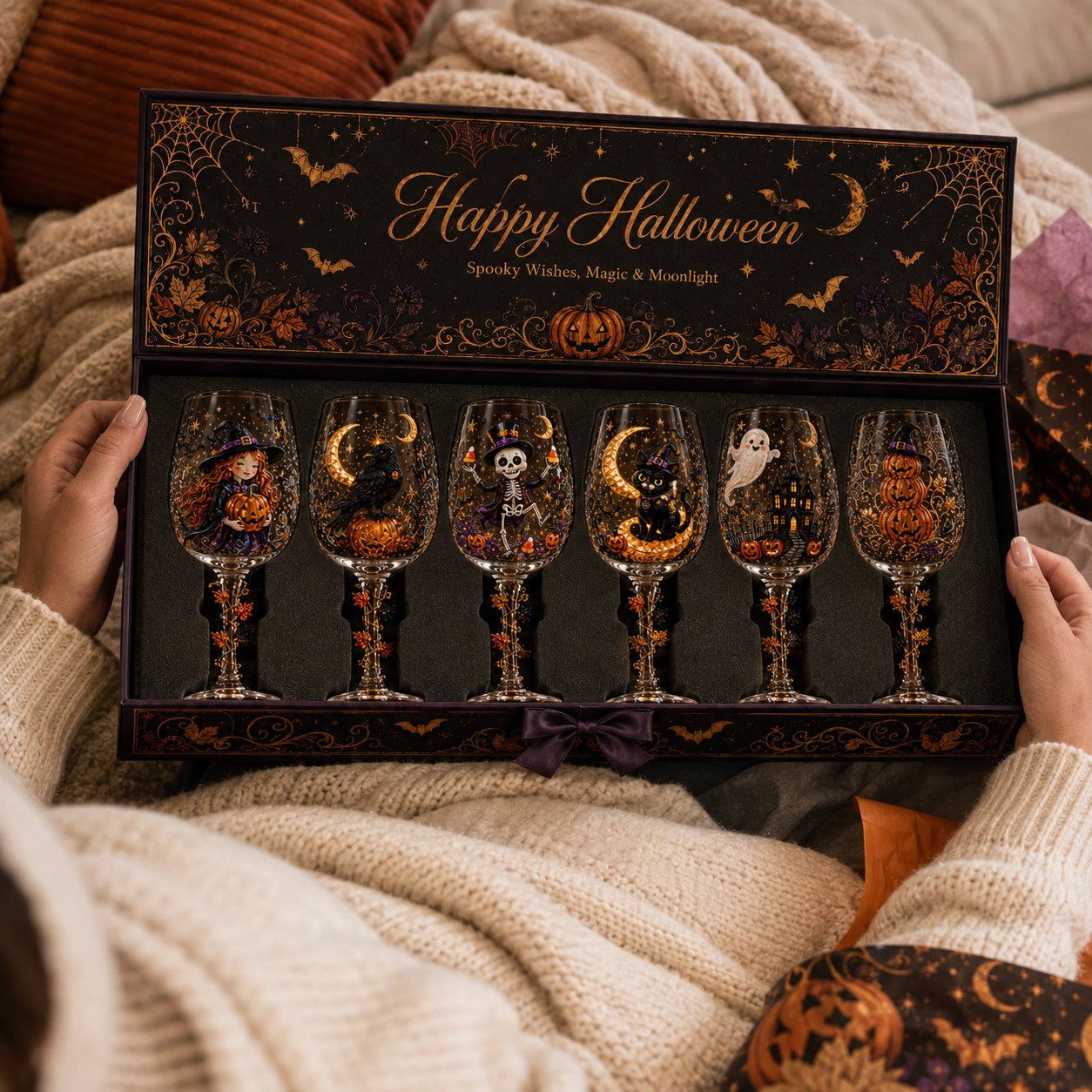 🔥LAST DAY 50% OFF - 🎁 Halloween 3D Wine Glass Collection Gift Box Set – 6 Spooky Collectible Designs 🎃🍷