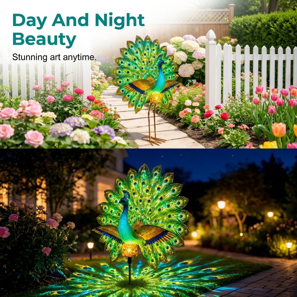 💥SAVE 50%🦚 Dynamic Light Shadow Solar Peacock Garden Sculpture, Waterproof Outdoor Yard LED Decor Statue