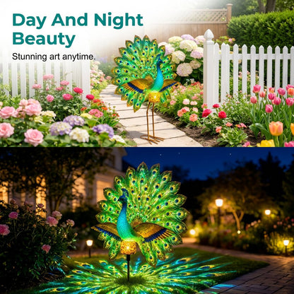 💥SAVE 50%🦚 Dynamic Light Shadow Solar Peacock Garden Sculpture, Waterproof Outdoor Yard LED Decor Statue