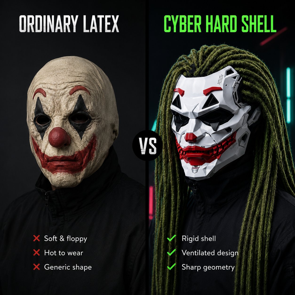 🤡Cyberpunk Clown Mask with Cosplay Clown Costume Party Props Halloween🤡