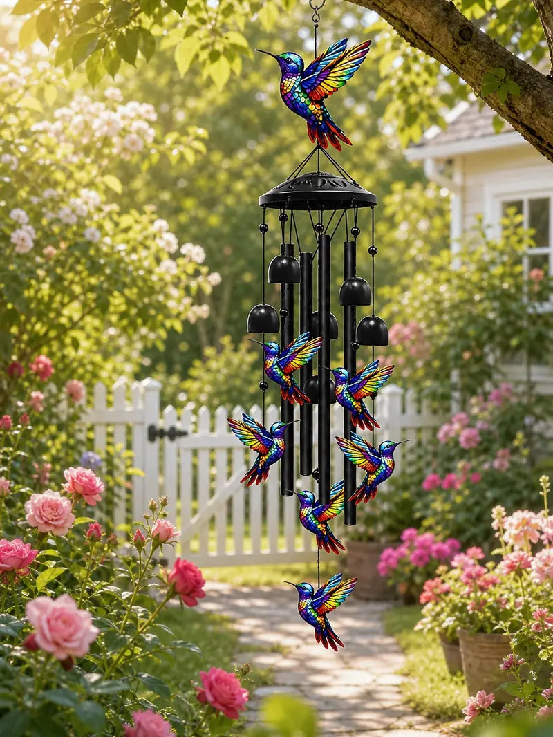 🌈55% OFF TODAY🛡️Hummingbird Memorial Wind Chime with Bells – Colorful Rainbow Outdoor Decor 🎐