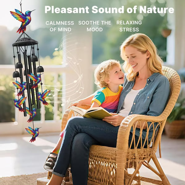 🌈55% OFF TODAY🛡️Hummingbird Memorial Wind Chime with Bells – Colorful Rainbow Outdoor Decor 🎐
