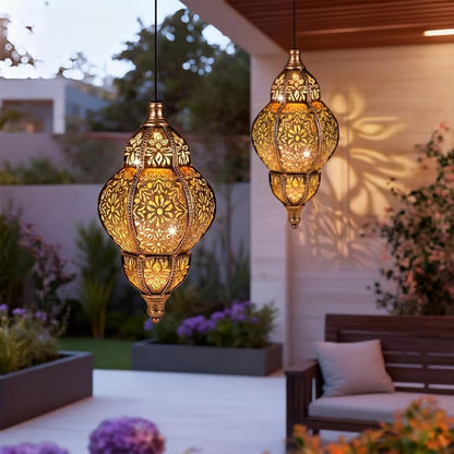 🌙 Solar Outdoor Decorative Lantern Lights Moroccan-Style Metal Hanging Garden Lights | Waterproof Solar Patio & Pathway Decor 🌿✨
