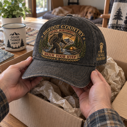 2027 Bigfoot Country Heritage Cap – Pacific Northwest Vintage Washed Embroidered Hat
