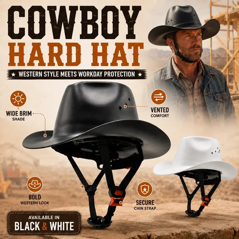 🔥LAST DAY 50% OFF ⛑️Western Cowboy Hard Hat, Vented Wide Brim Safety Helmet for Construction & Ranch Workers