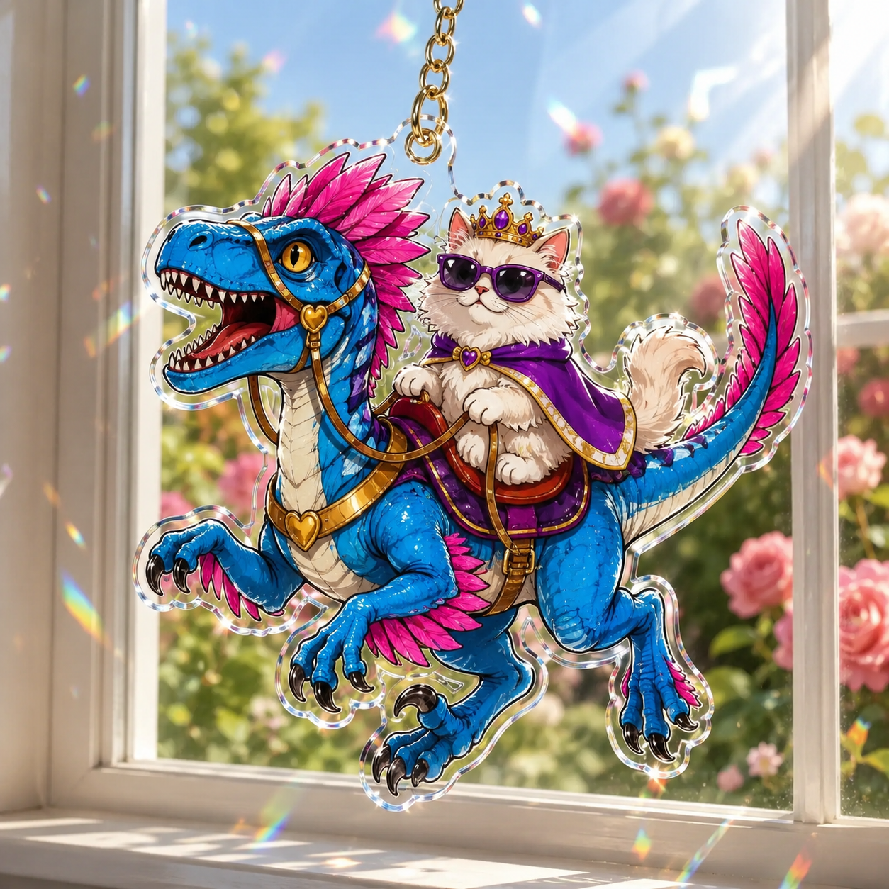 🌈 Princess Cat & Dino Acrylic Suncatcher – Turn Sunlight Into Magic ✨