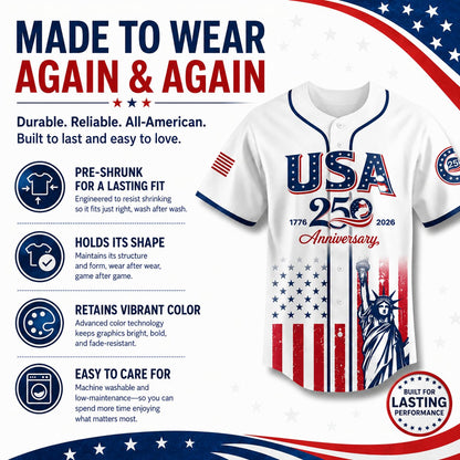 🔥HOT SALE 55% OFF👕USA 250th Anniversary Patriotic Baseball Jersey 1776–2026 4th of July Shirt