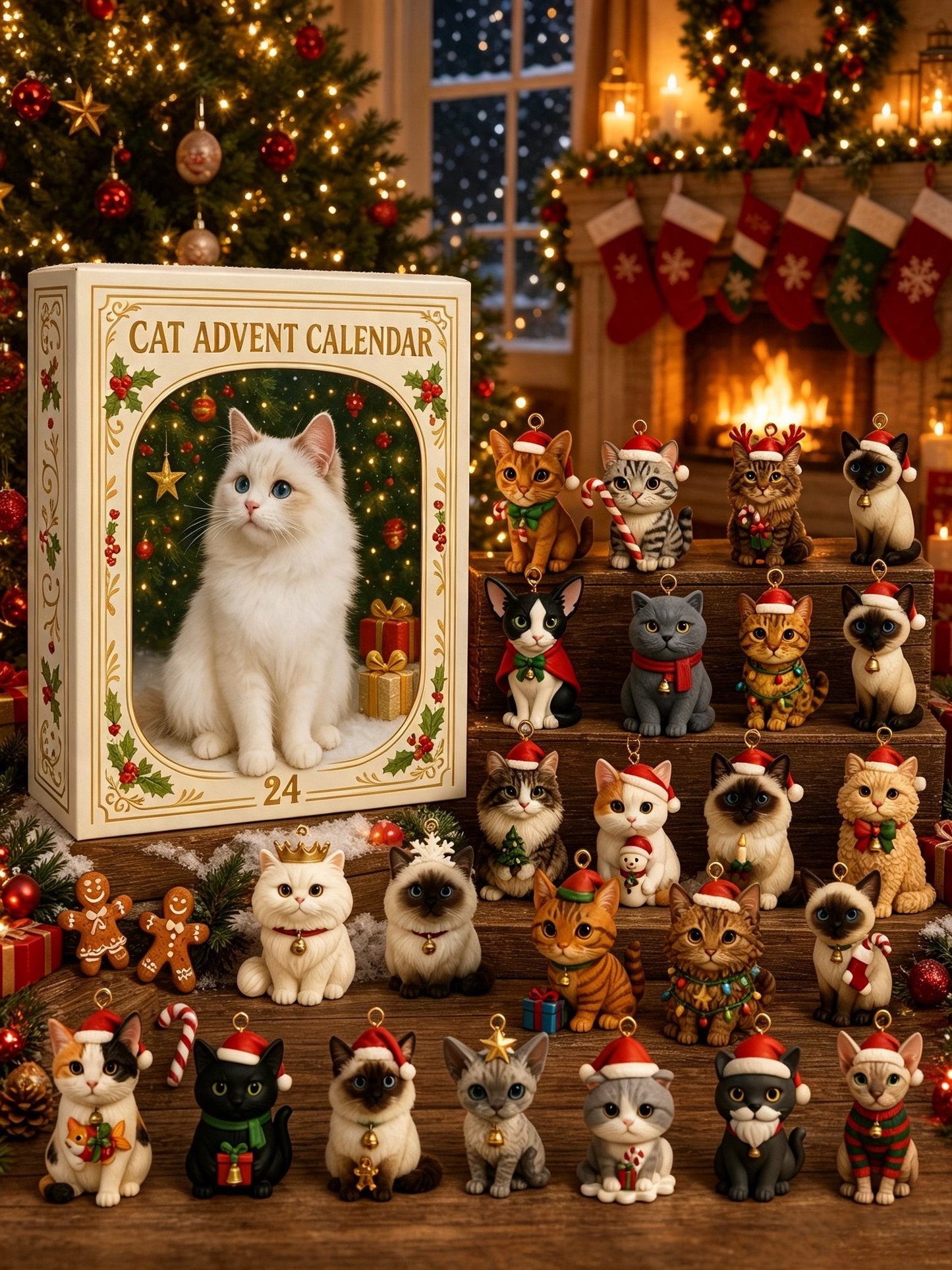 Advent Calendar 2026 Cat Advent Calendar Gift for Adults Friends Cat Owners and Lovers Christmas Holiday Countdown Gift 24 Designs Cats Charm Christmas Tree Ornament