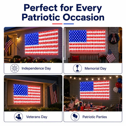 🔥HOT SALE 50% OFF🎆🇺🇸 Solar American Flag Lights Outdoor American Flag Net Lights 6.5ft x 3.28ft Super Bright