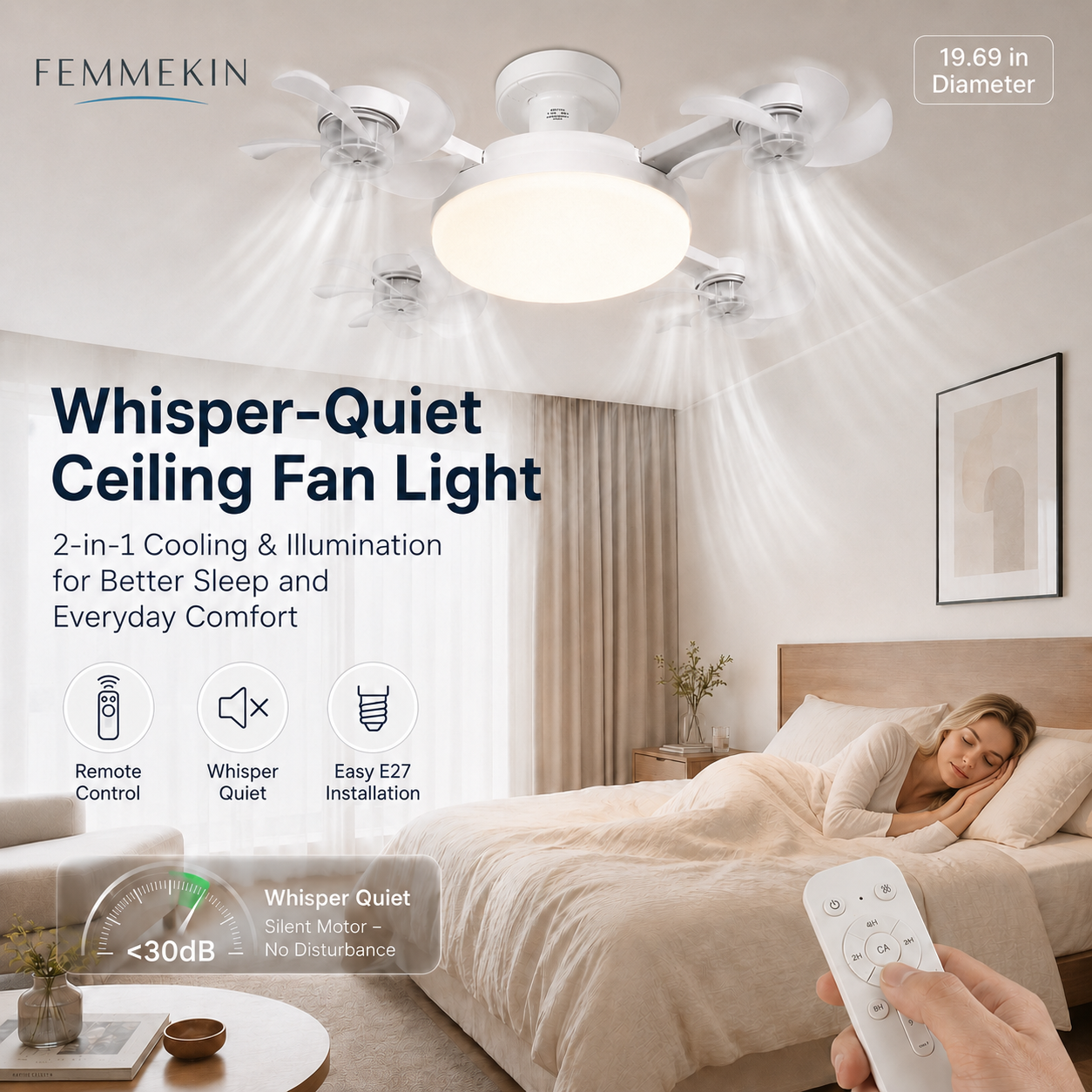 2-in-1 E27 Ceiling Fan Light with Remote Control