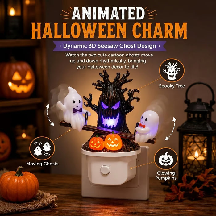 👻 Animated Seesaw Ghost Night Light Spooky-cute Halloween décor with glowing motion — perfect for cozy seasonal ambiance 🎃✨