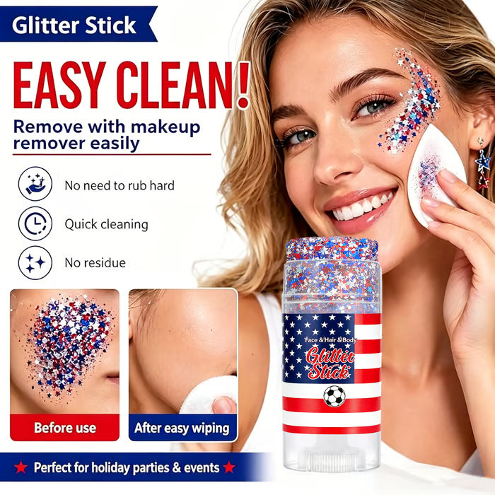 🇺🇸 Patriotic-Themed Body Glitter Sticks Waterproof Red, White & Blue Face & Hair Glitter for Parties, Celebrations & Game Day Looks ✨🎆