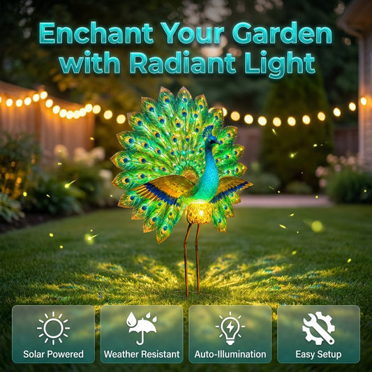 💥SAVE 50%🦚 Dynamic Light Shadow Solar Peacock Garden Sculpture, Waterproof Outdoor Yard LED Decor Statue